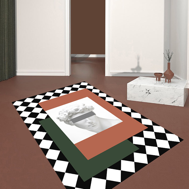 Oranje en Groene Modernisme Tapijt Polyester Figuur en Geometrisch Patroon Tapijt Huisdiervriendelijk Wasbaar Antislip Achterkant Tapijt voor Decoratie