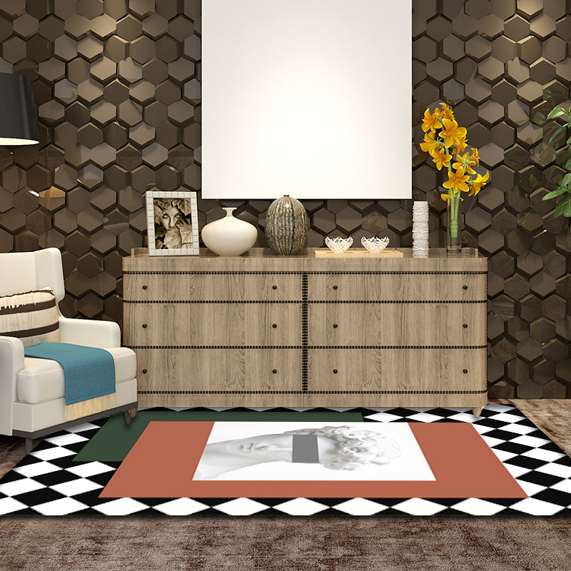 Oranje en Groene Modernisme Tapijt Polyester Figuur en Geometrisch Patroon Tapijt Huisdiervriendelijk Wasbaar Antislip Achterkant Tapijt voor Decoratie