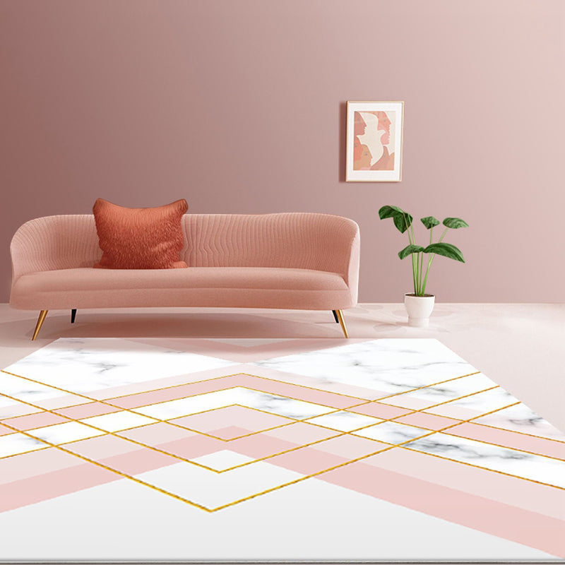Noordse Geometrische Patroon Tapijt Groen en Roze Polyester Tapijt Wasbaar Huisdiervriendelijk Antislip Vloerkleed voor de Woonkamer
