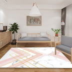 Noordse Geometrische Patroon Tapijt Groen en Roze Polyester Tapijt Wasbaar Huisdiervriendelijk Antislip Vloerkleed voor de Woonkamer