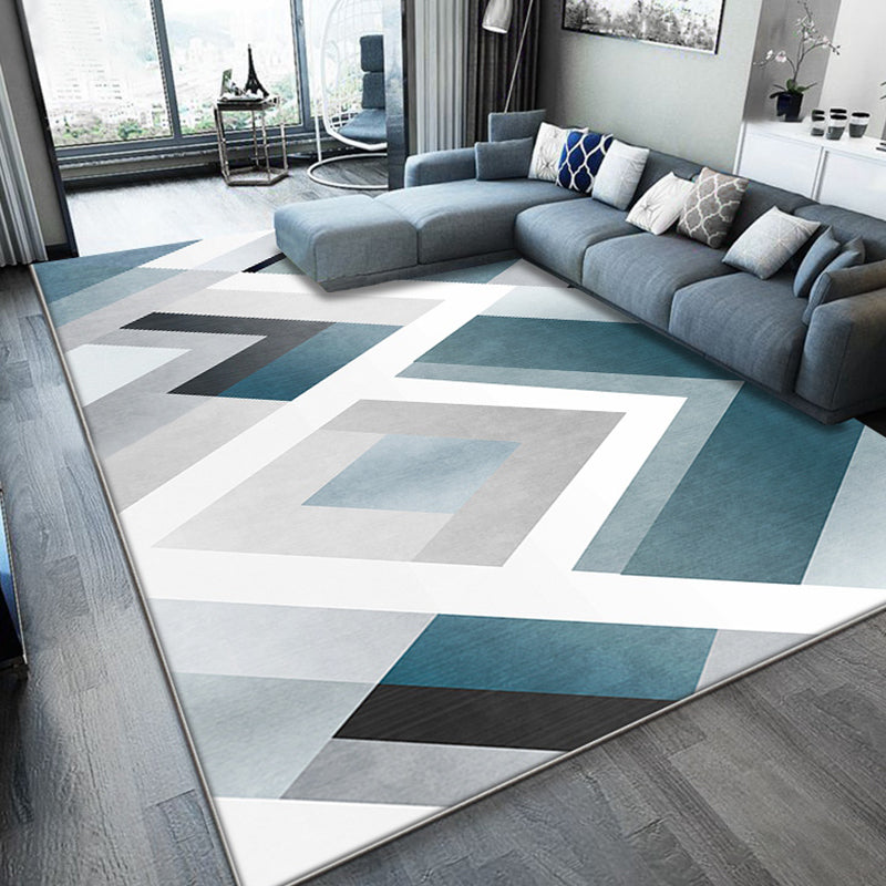 Uniek geometrisch patroon tapijt Blauw en Wit Moderne tapijt Polyester Wasbaar Huisdiervriendelijk Antislip tapijt voor de woonkamer
