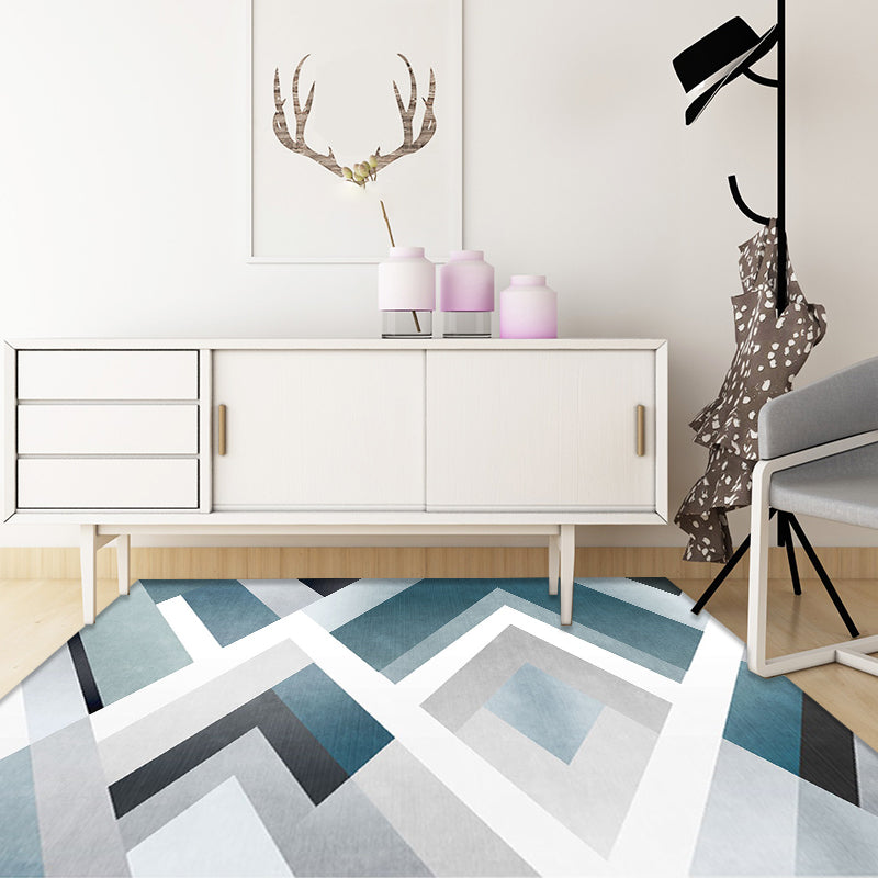 Uniek geometrisch patroon tapijt Blauw en Wit Moderne tapijt Polyester Wasbaar Huisdiervriendelijk Antislip tapijt voor de woonkamer