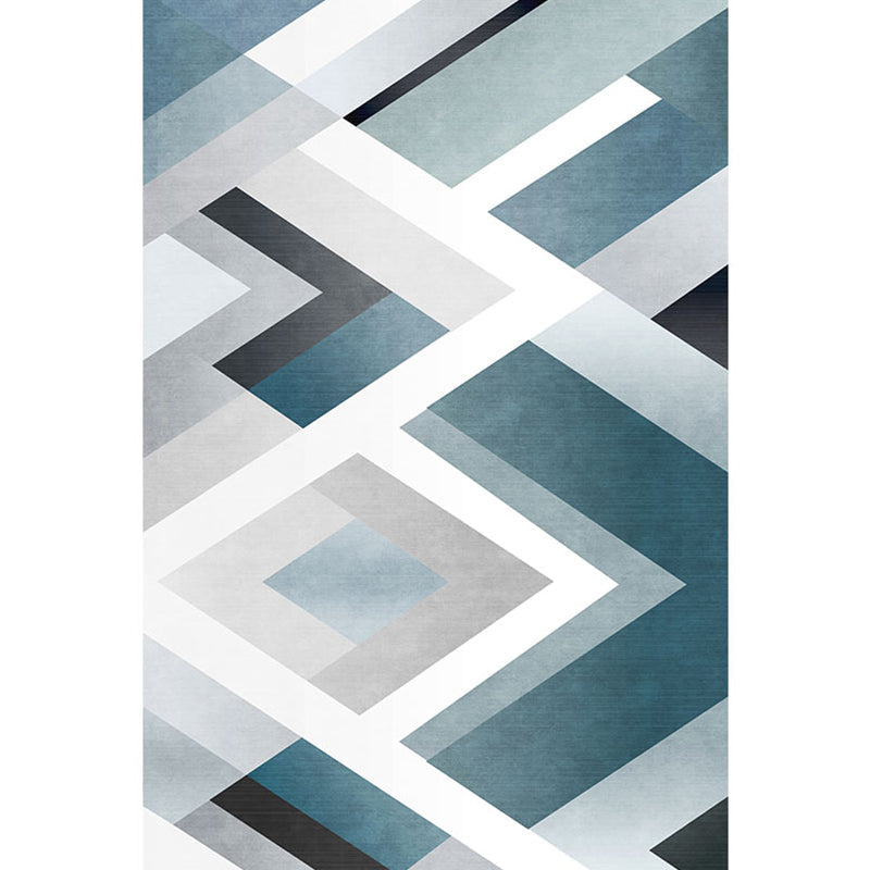 Uniek geometrisch patroon tapijt Blauw en Wit Moderne tapijt Polyester Wasbaar Huisdiervriendelijk Antislip tapijt voor de woonkamer