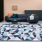 Funky Geometrisch Patroon Tapijt Blauw Modern Tapijt Polyester Wasbaar Huisdiervriendelijk Antislip Tapijt voor de Woonkamer