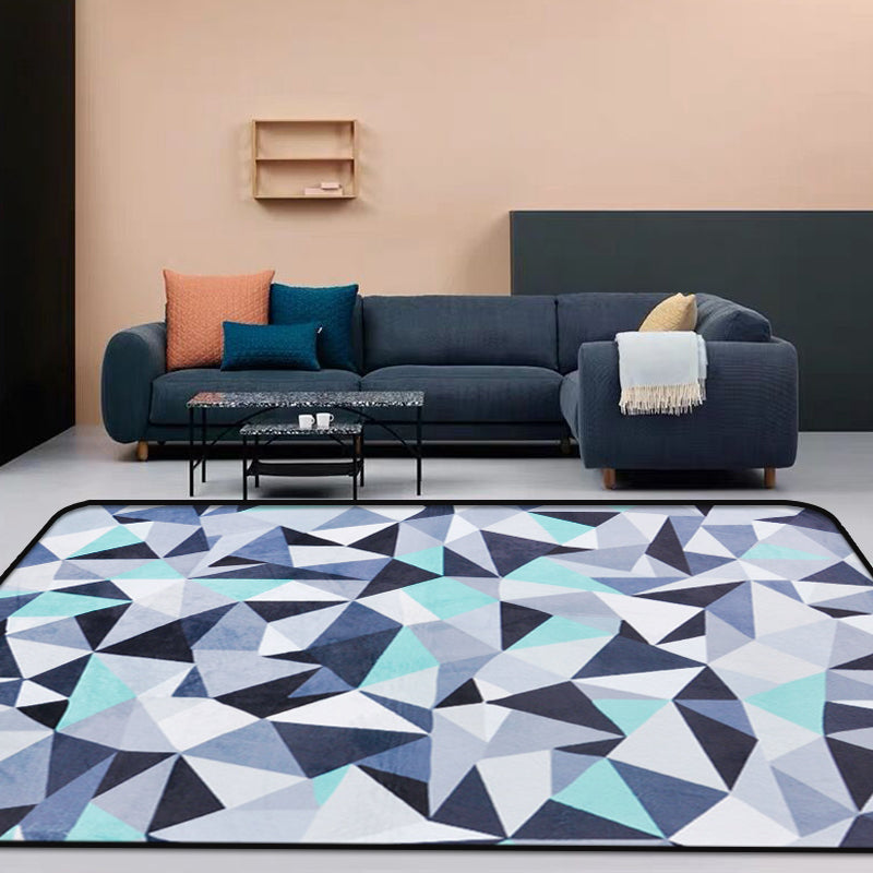 Funky Geometrisch Patroon Tapijt Blauw Modern Tapijt Polyester Wasbaar Huisdiervriendelijk Antislip Tapijt voor de Woonkamer