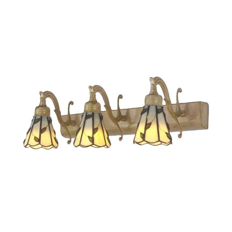 3 Koppen Blad Vanity Light Rustieke Loft Glazen Makeup Spiegel Licht met Lineaire Achterplaat in Koper/Antiek Messing/Goud | Avosian