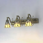 3 Koppen Blad Vanity Light Rustieke Loft Glazen Makeup Spiegel Licht met Lineaire Achterplaat in Koper/Antiek Messing/Goud | Avosian