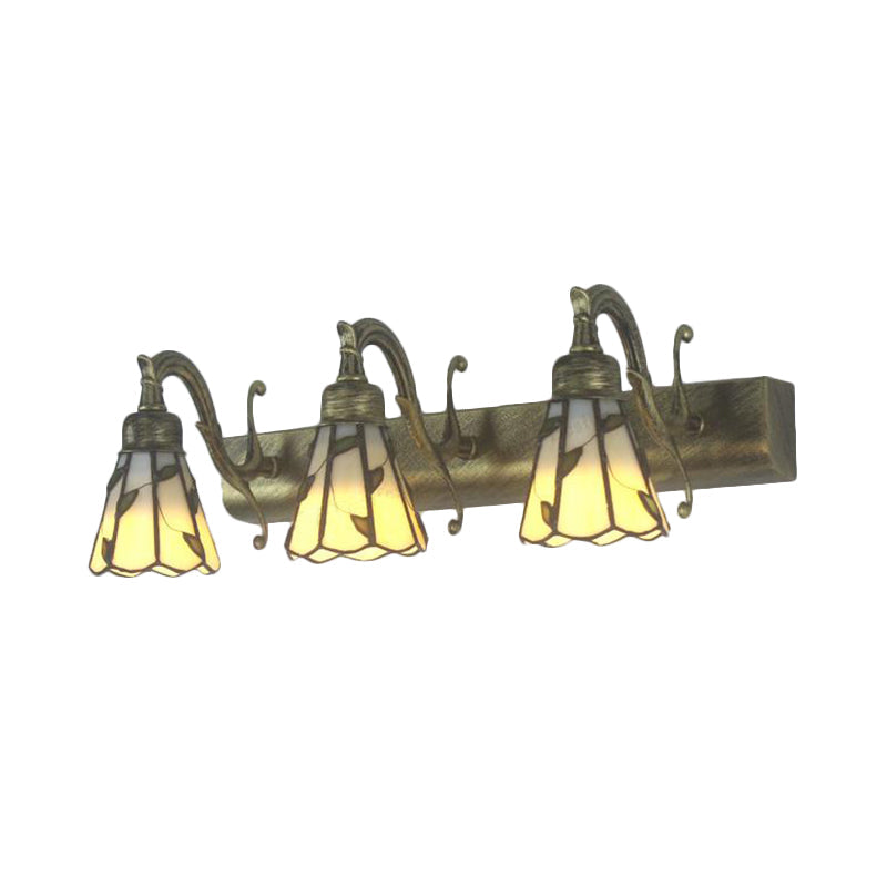3 Koppen Blad Vanity Light Rustieke Loft Glazen Makeup Spiegel Licht met Lineaire Achterplaat in Koper/Antiek Messing/Goud | Avosian