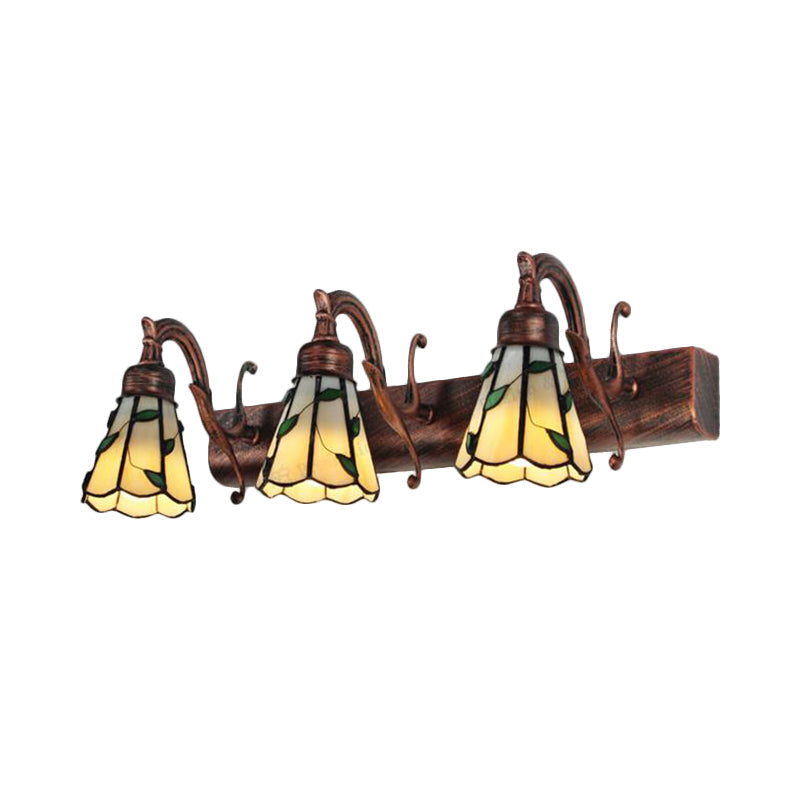 3 Koppen Blad Vanity Light Rustieke Loft Glazen Makeup Spiegel Licht met Lineaire Achterplaat in Koper/Antiek Messing/Goud | Avosian
