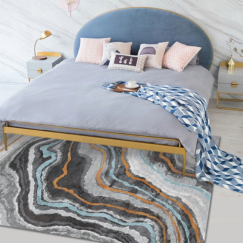 Stijlvolle Modernisme Tapijt Multicolor Aquarel en Draai Gestreept Patroon Tapijt Huisdiervriendelijk Antislip Wasbaar Tapijt voor Decoratie