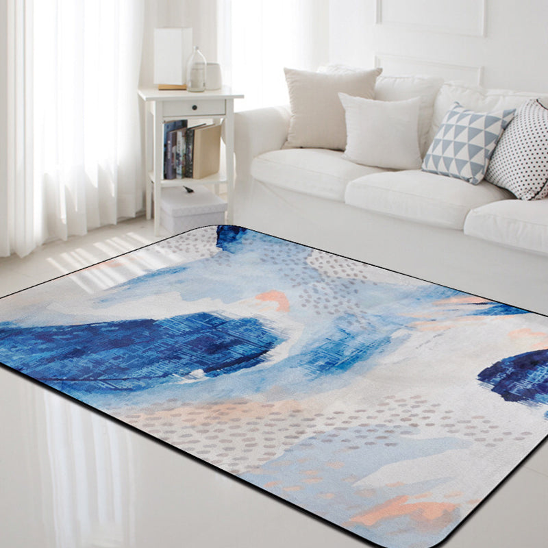 Uniek Penseelstreekpatroon Tapijt Blauw Hedendaags Tapijt Polyester Huisdiervriendelijk Antislip Achterkant Wasbaar Tapijt voor de Woonkamer