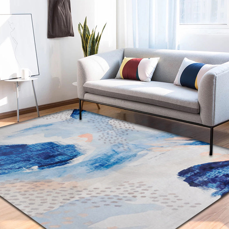 Uniek Penseelstreekpatroon Tapijt Blauw Hedendaags Tapijt Polyester Huisdiervriendelijk Antislip Achterkant Wasbaar Tapijt voor de Woonkamer