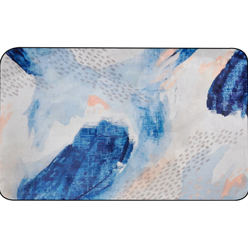 Uniek Penseelstreekpatroon Tapijt Blauw Hedendaags Tapijt Polyester Huisdiervriendelijk Antislip Achterkant Wasbaar Tapijt voor de Woonkamer