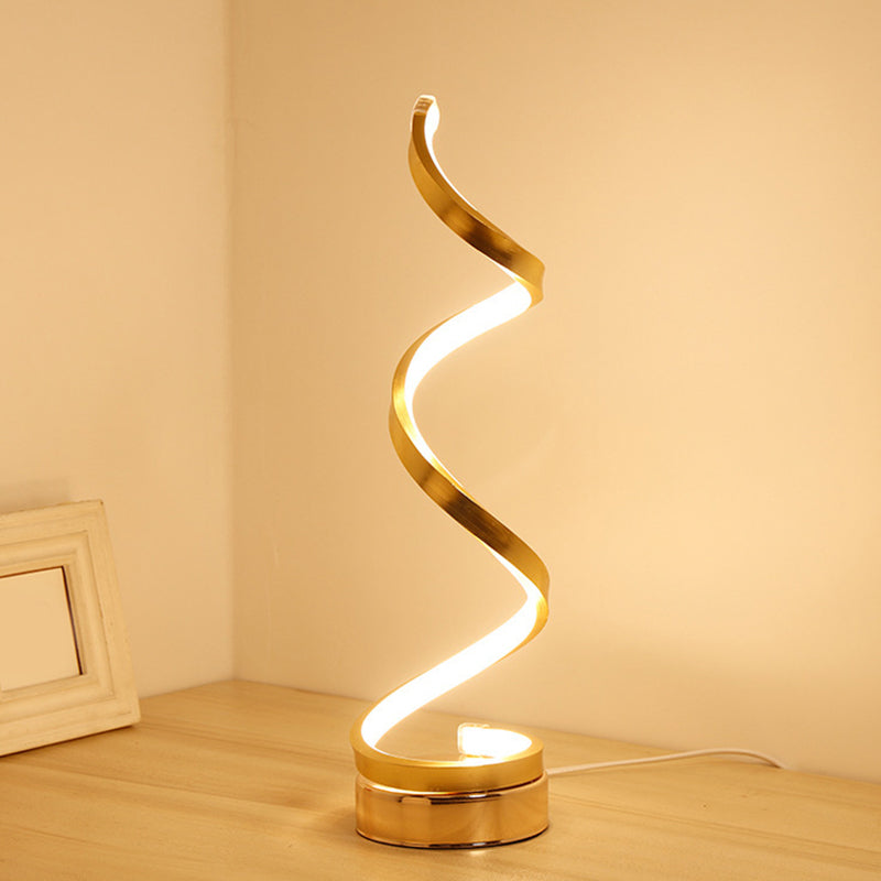 Spiraal Lint Metalen Tafellamp Simpliciteit Zwart/Wit/Goud LED Taakverlichting met Ronde Basis in Warm/Wit Licht