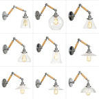 Braun-Zilver 1-lamp lees wandlamp loft heldere glazen bulb/plaat/kleurenschild wandlampen met hout 2-gewricht verstelbare arm