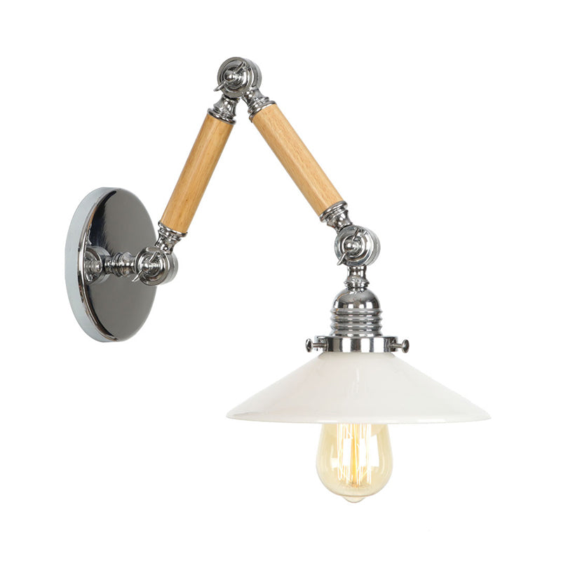 Braun-Zilver 1-lamp lees wandlamp loft heldere glazen bulb/plaat/kleurenschild wandlampen met hout 2-gewricht verstelbare arm