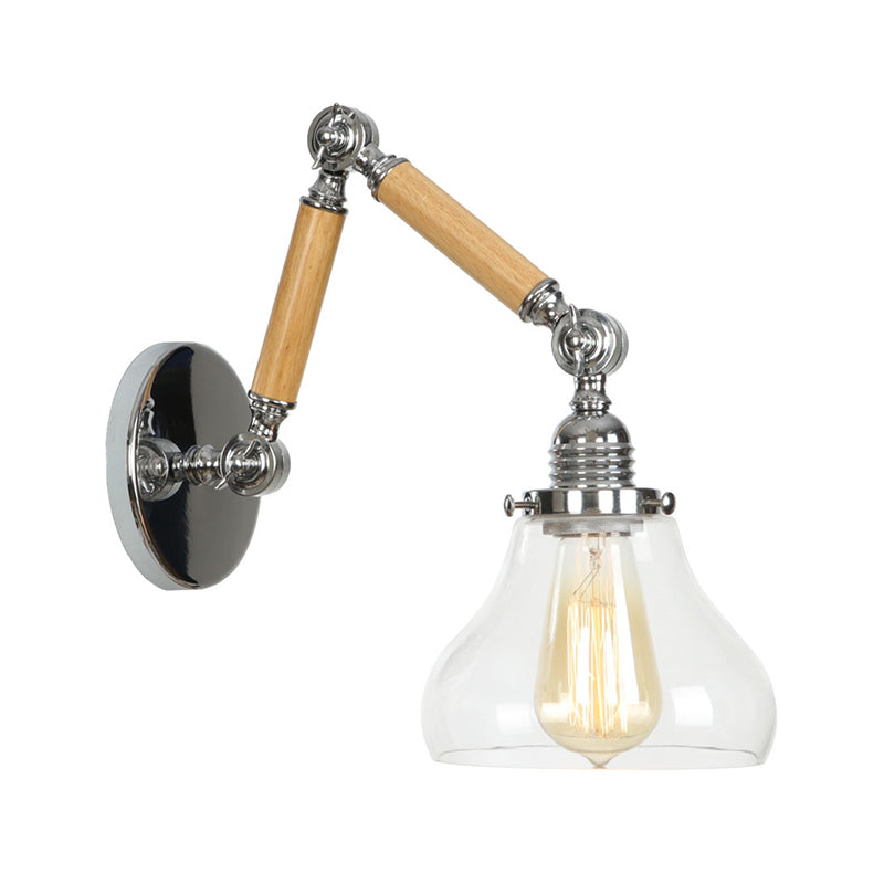 Braun-Zilver 1-lamp lees wandlamp loft heldere glazen bulb/plaat/kleurenschild wandlampen met hout 2-gewricht verstelbare arm
