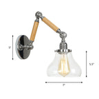 Braun-Zilver 1-lamp lees wandlamp loft heldere glazen bulb/plaat/kleurenschild wandlampen met hout 2-gewricht verstelbare arm
