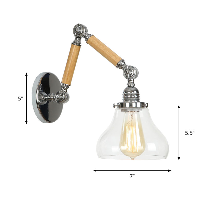 Braun-Zilver 1-lamp lees wandlamp loft heldere glazen bulb/plaat/kleurenschild wandlampen met hout 2-gewricht verstelbare arm
