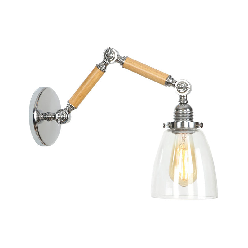 Braun-Zilver 1-lamp lees wandlamp loft heldere glazen bulb/plaat/kleurenschild wandlampen met hout 2-gewricht verstelbare arm