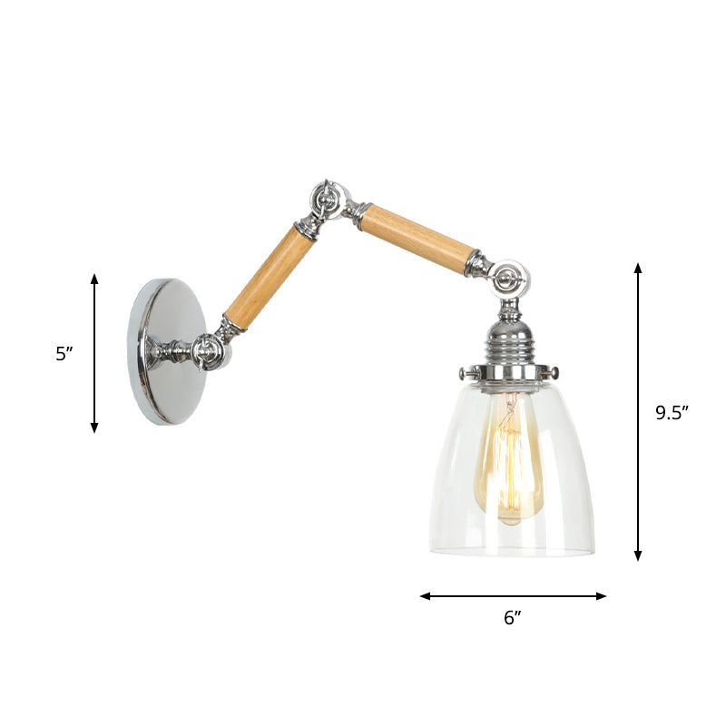 Braun-Zilver 1-lamp lees wandlamp loft heldere glazen bulb/plaat/kleurenschild wandlampen met hout 2-gewricht verstelbare arm
