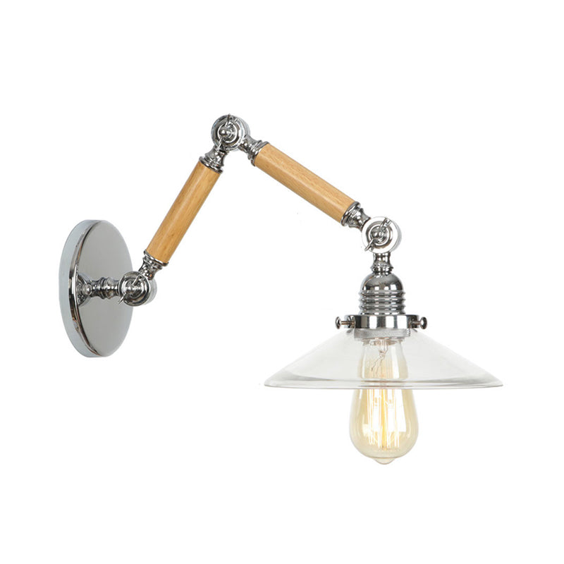 Braun-Zilver 1-lamp lees wandlamp loft heldere glazen bulb/plaat/kleurenschild wandlampen met hout 2-gewricht verstelbare arm