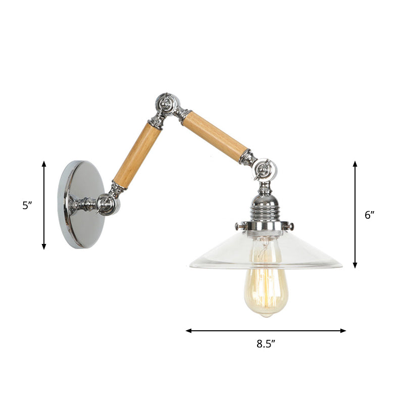 Braun-Zilver 1-lamp lees wandlamp loft heldere glazen bulb/plaat/kleurenschild wandlampen met hout 2-gewricht verstelbare arm