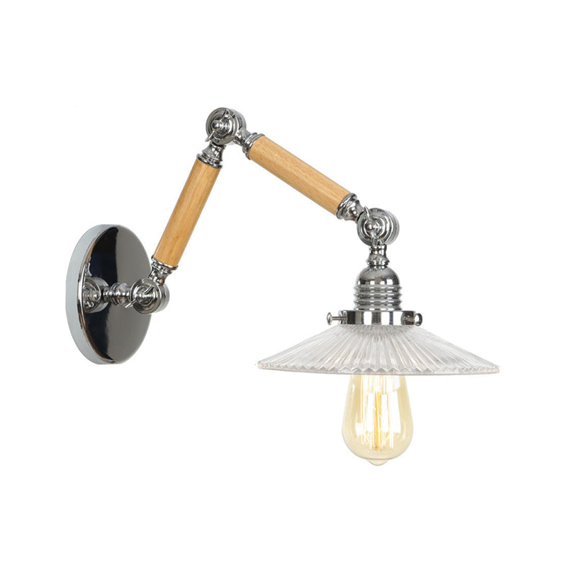Braun-Zilver 1-lamp lees wandlamp loft heldere glazen bulb/plaat/kleurenschild wandlampen met hout 2-gewricht verstelbare arm