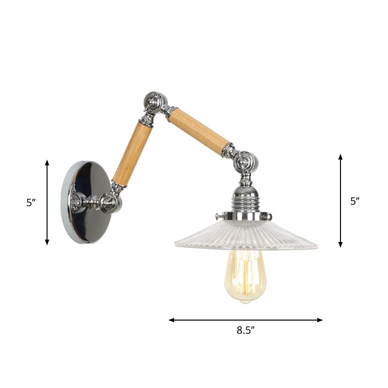 Braun-Zilver 1-lamp lees wandlamp loft heldere glazen bulb/plaat/kleurenschild wandlampen met hout 2-gewricht verstelbare arm