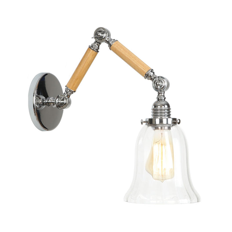 Braun-Zilver 1-lamp lees wandlamp loft heldere glazen bulb/plaat/kleurenschild wandlampen met hout 2-gewricht verstelbare arm