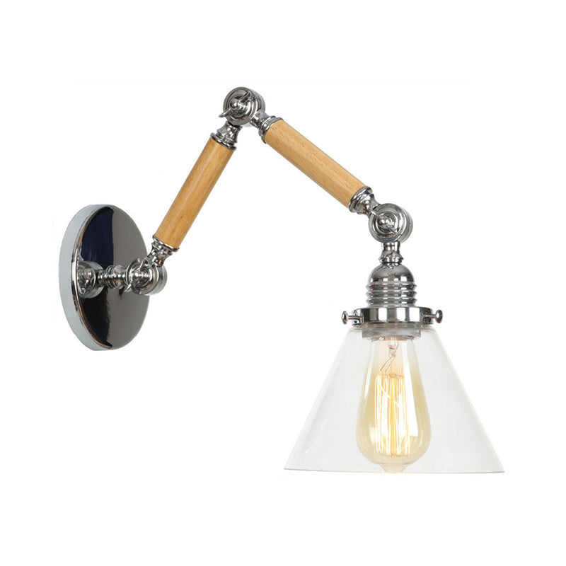 Braun-Zilver 1-lamp lees wandlamp loft heldere glazen bulb/plaat/kleurenschild wandlampen met hout 2-gewricht verstelbare arm