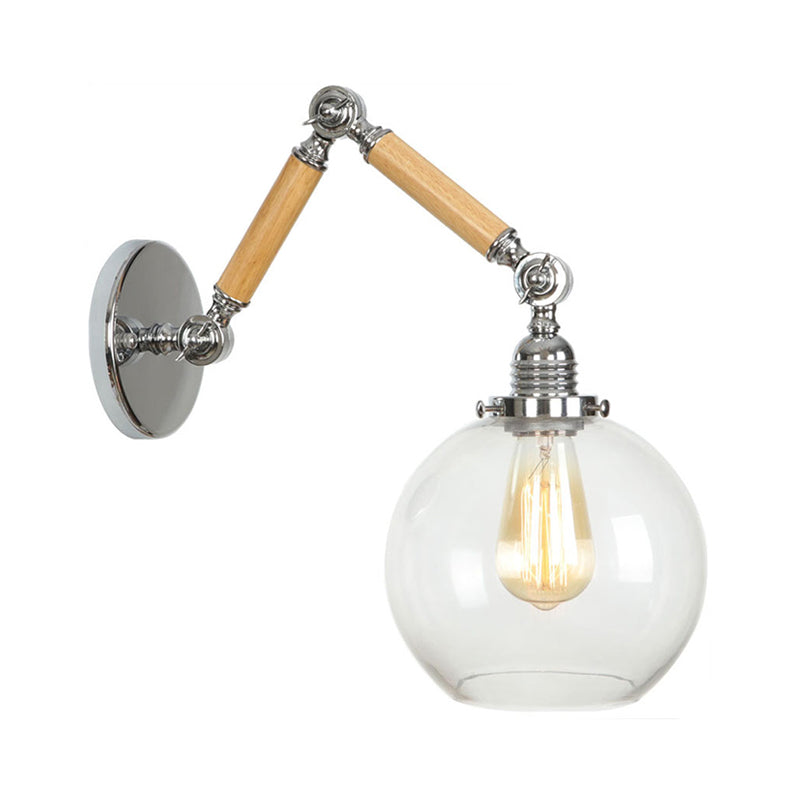Braun-Zilver 1-lamp lees wandlamp loft heldere glazen bulb/plaat/kleurenschild wandlampen met hout 2-gewricht verstelbare arm