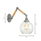 Braun-Zilver 1-lamp lees wandlamp loft heldere glazen bulb/plaat/kleurenschild wandlampen met hout 2-gewricht verstelbare arm