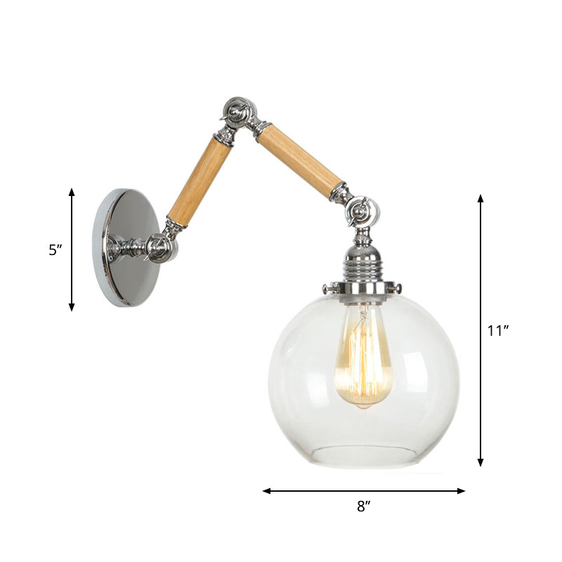 Braun-Zilver 1-lamp lees wandlamp loft heldere glazen bulb/plaat/kleurenschild wandlampen met hout 2-gewricht verstelbare arm