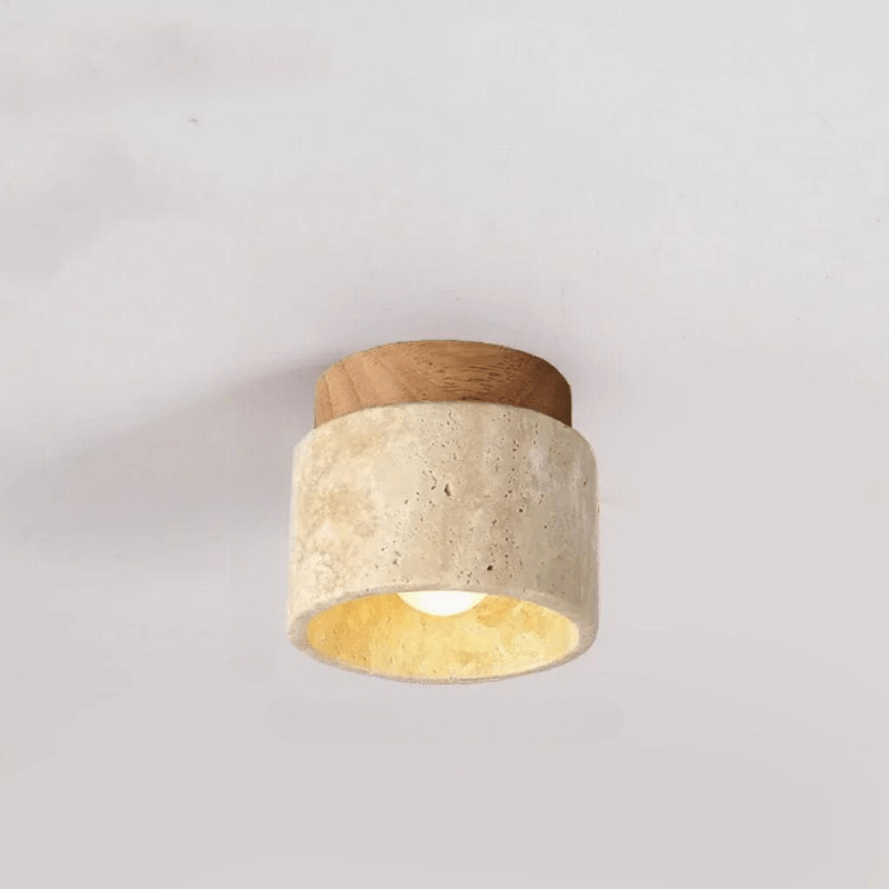Travertine plafondlamp - verfijnde elegantie - zacht licht - uniek ontwerp