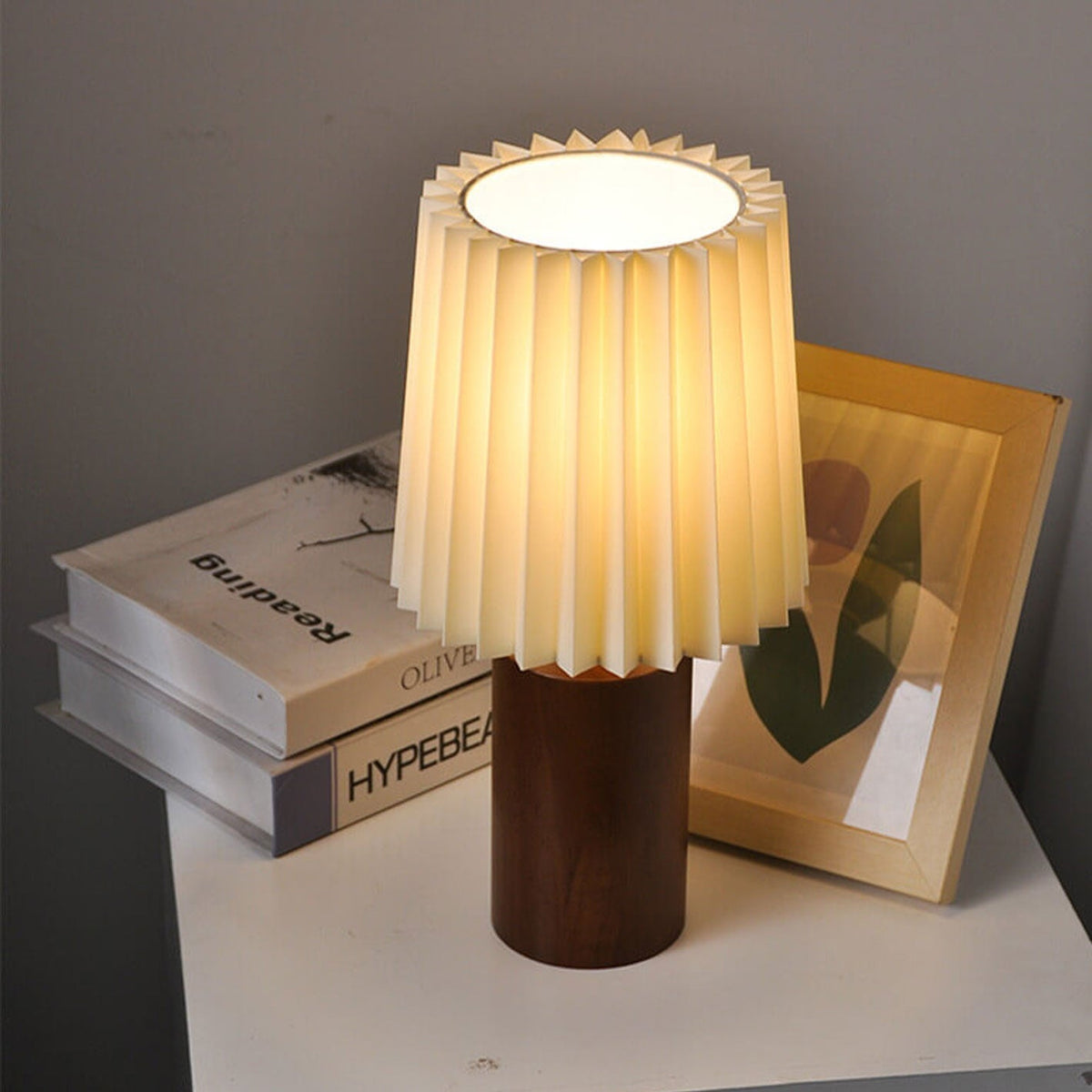 Vintage Koreaanse Vouw Kolom Massief Houten Basis 1-Licht Tafellamp