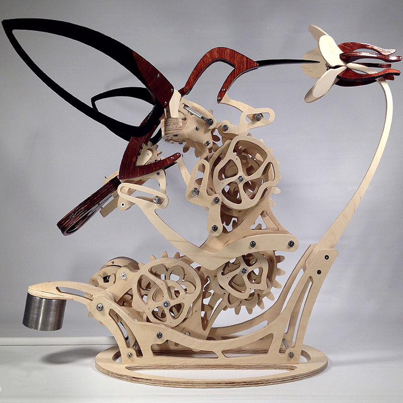 Houten Kinetische Kolibrie Sculptuur