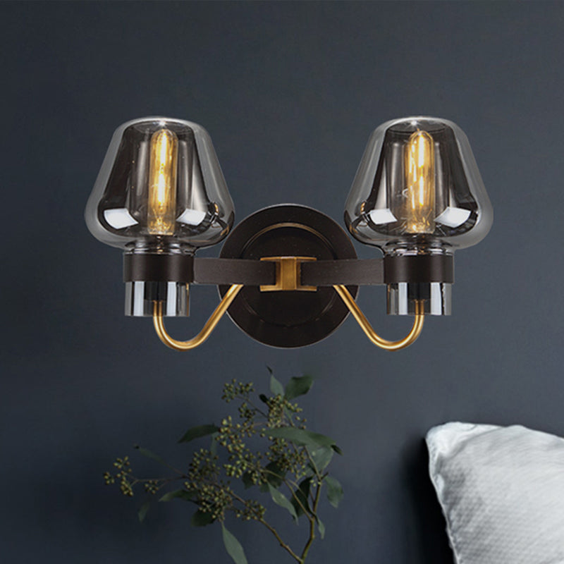 2-Lichts Wandverlichting met Paddenstoelaanroep Rookglas Moderne Slaapkamer Wandlamp Verlichtingsarmatuur