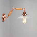 Heldere Glazen Houten Wandlamp Cone 1-Lichts Industriële Wandsteun met Uittrekbare Arm