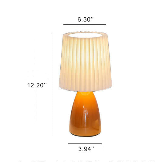Scandinavische retro tafellamp met gevouwen kap en glazen voet
