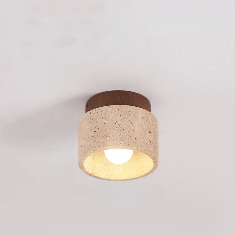 Travertine plafondlamp - verfijnde elegantie - zacht licht - uniek ontwerp
