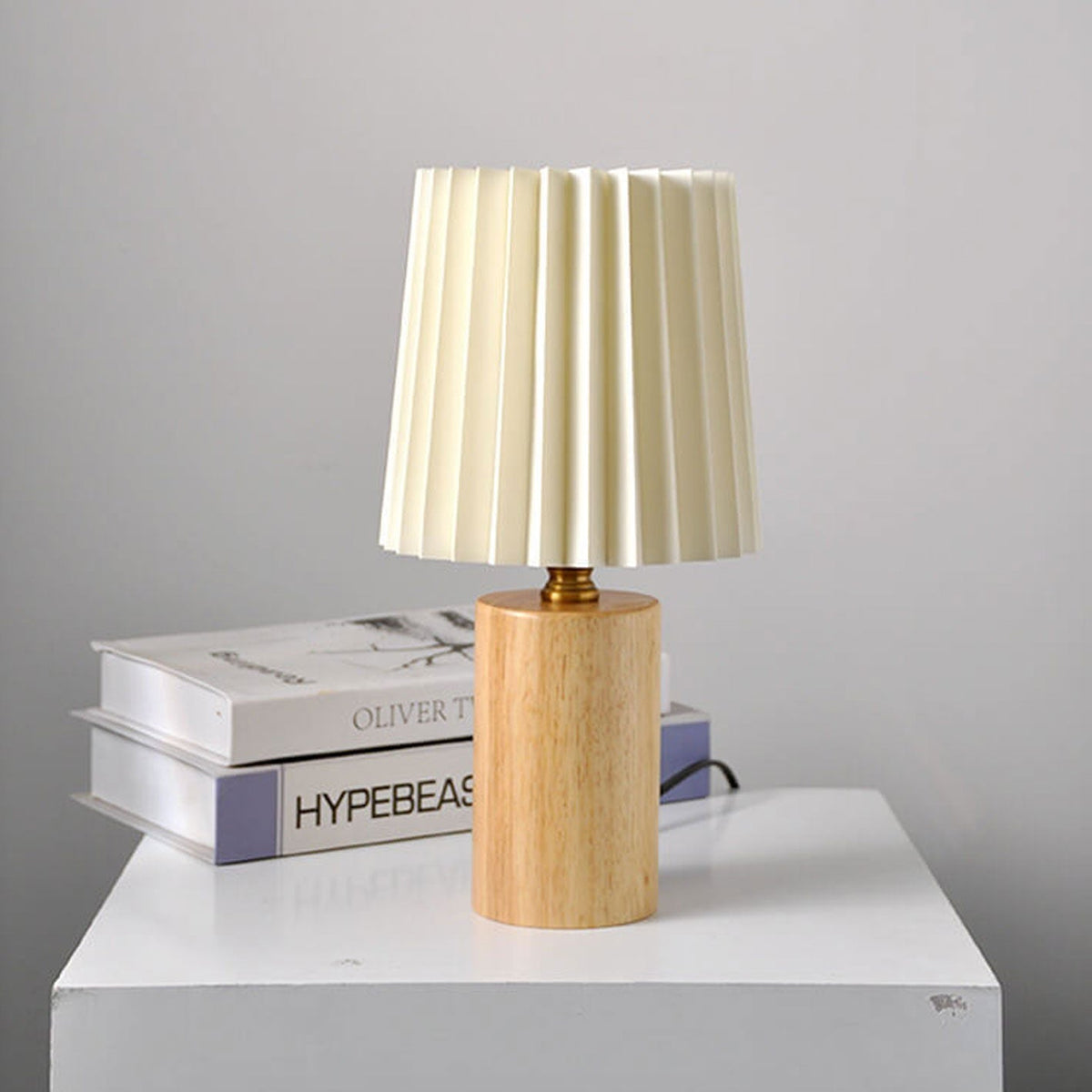 Vintage Koreaanse Vouw Kolom Massief Houten Basis 1-Licht Tafellamp