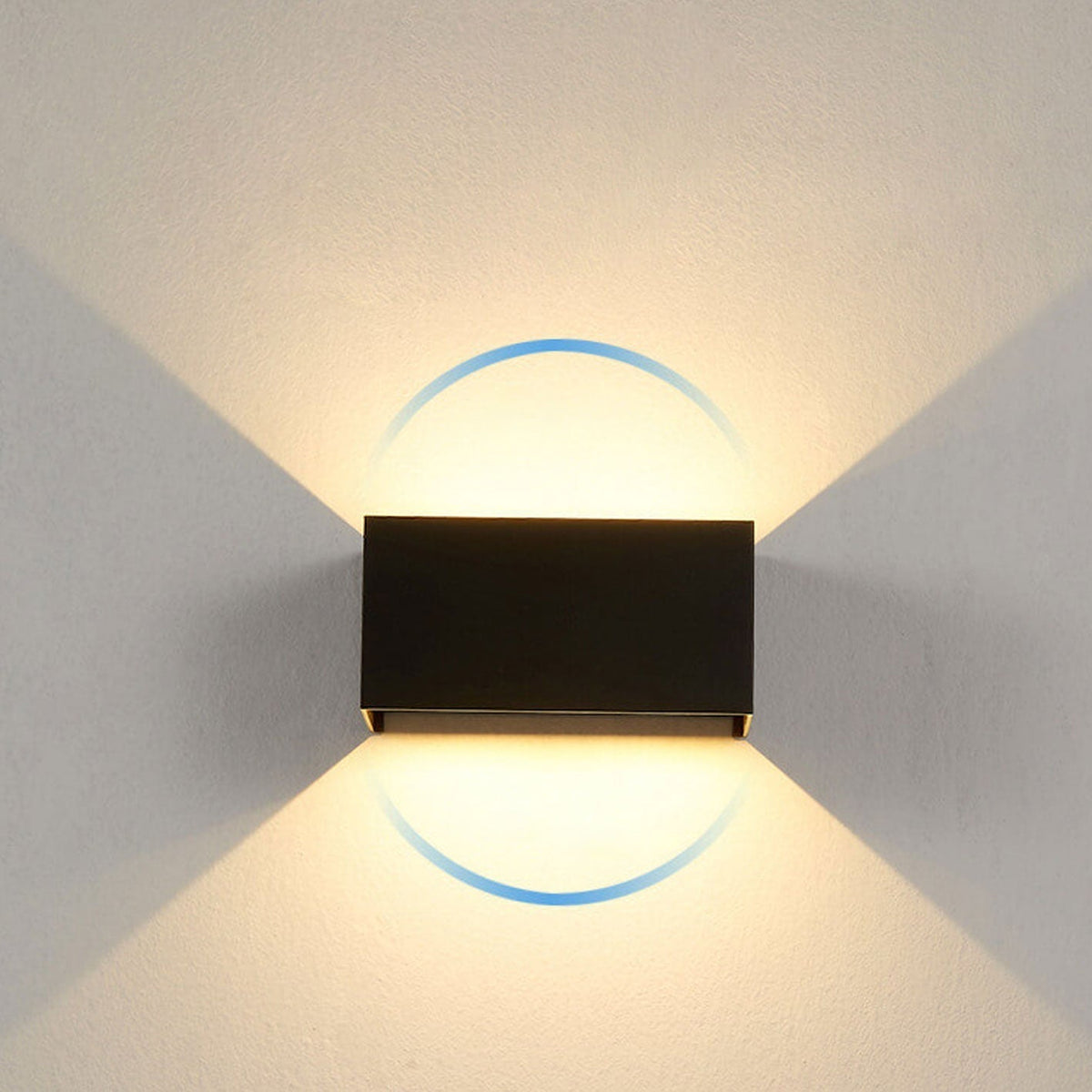Moderne waterdichte rechthoekige LED-wandlamp voor de buitenruimte met verlichting naar boven en beneden