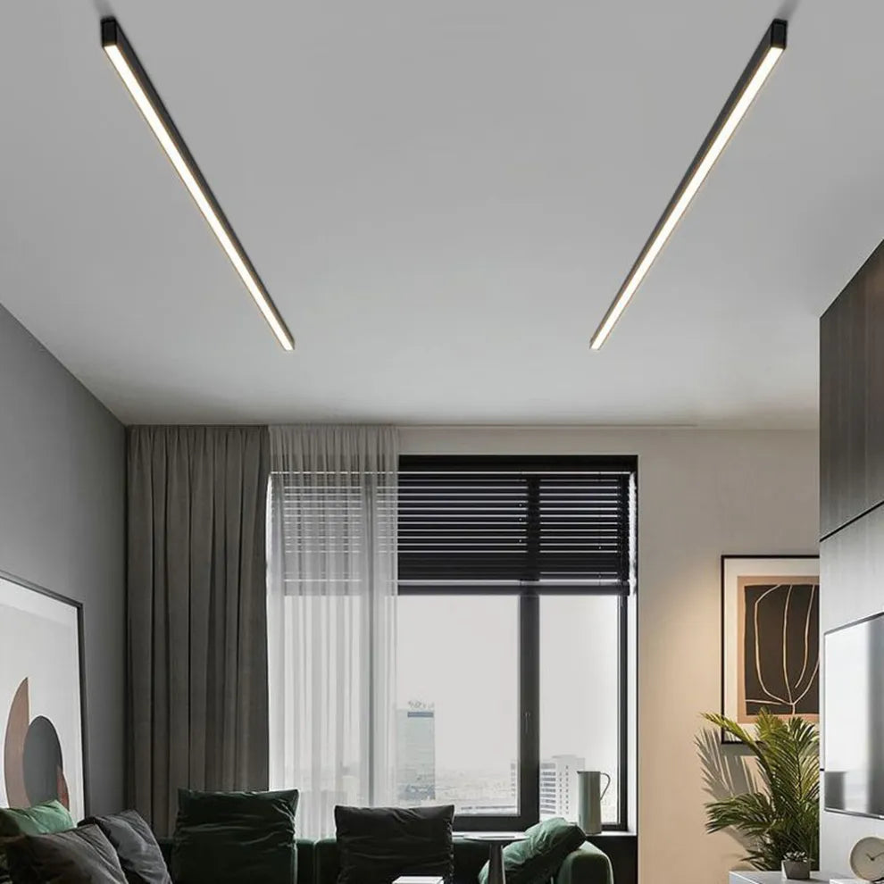 Zwarte metalen plafondlamp LED lineair minimalistisch modern ontwerp