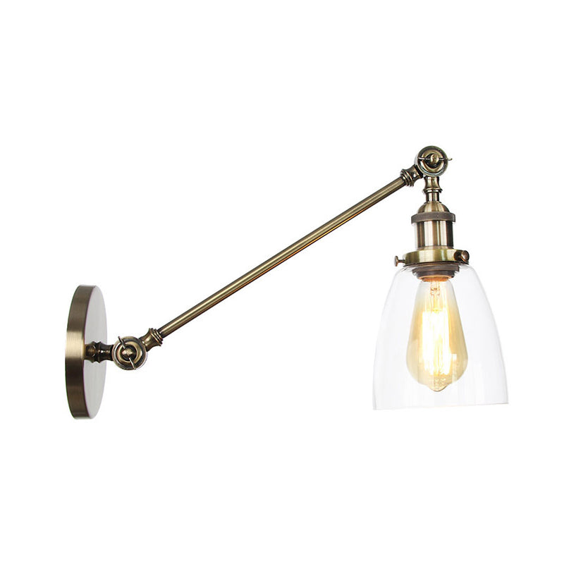 Zwart/Brons/Messing 1-Lampen Wandlampenbevestiging Industrie-Stijl Helder Glas Kegellicht met Arm, 8"/12" L
