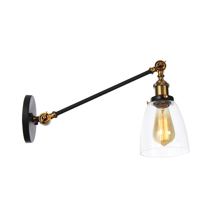 Zwart/Brons/Messing 1-Lampen Wandlampenbevestiging Industrie-Stijl Helder Glas Kegellicht met Arm, 8"/12" L