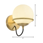 1 Hoofd Nachtkastje Wandlamp moderne messing wandverlichting met globaal witte glazen kap