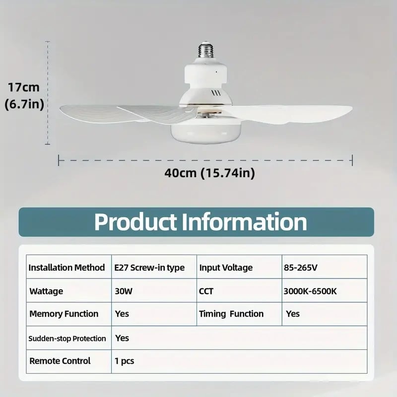 2-IN-1 DRAAGBARE DECKENVENTILATOR & LICHT met afstandsbediening