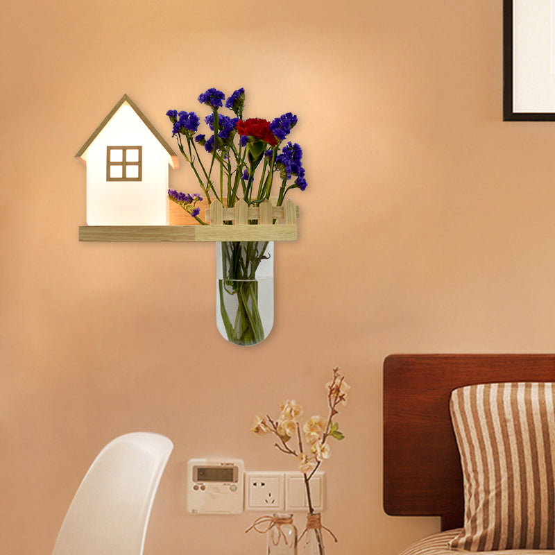 Wood House Wandlamp Industrieel Crème Glas 1-Licht Restaurant LED Wandverlichting, Links/Rechts