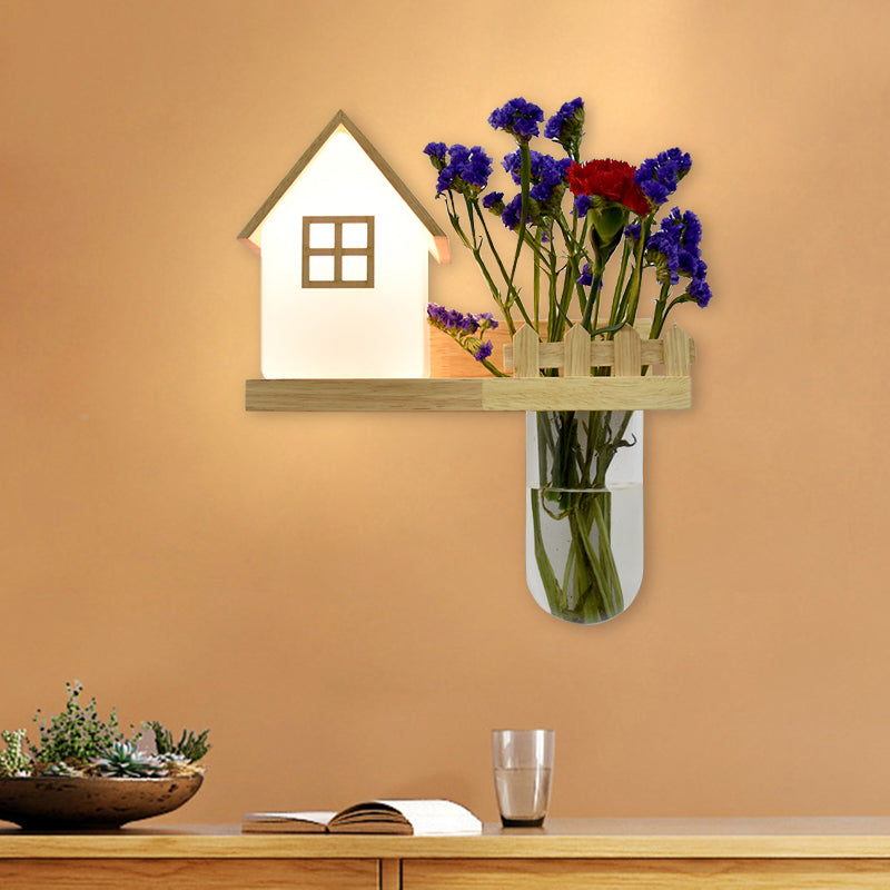 Wood House Wandlamp Industrieel Crème Glas 1-Licht Restaurant LED Wandverlichting, Links/Rechts